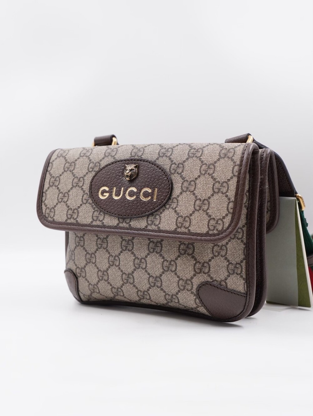 BT08 💟 GUCCI GG Supreme Monogram Web Neo Vintage Flap (Small) Messenger Bag - Picture 5 of 13